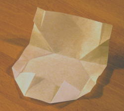 Die oberen beiden Ecken genauso gedrittelt einfalten / Fold the upper two corners at about 1/3 each as well.